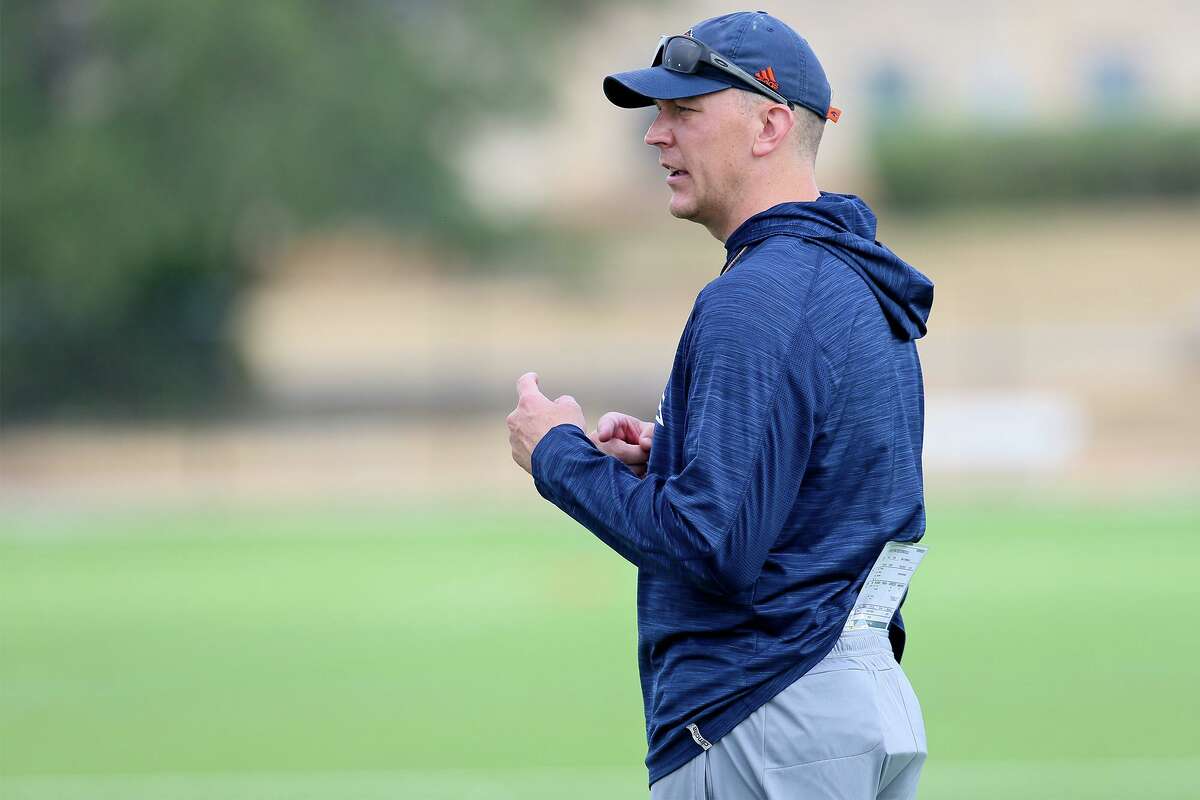 UTSA offensive coordinator Jeff Kastl during a practice session at the school on Wednesday, Aug. 7, 2019.