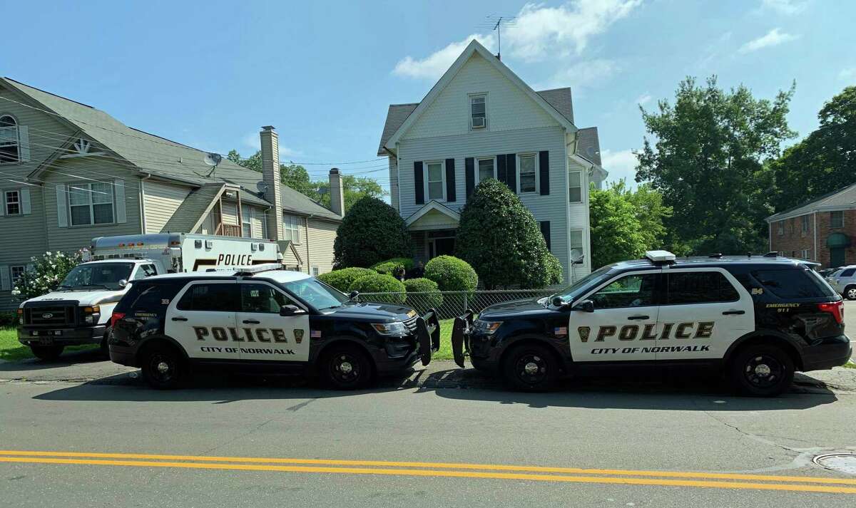 Police investigate the Thursday morning stabbing death of 29-year-old Norwalk resident Michael Moody, at 39 Fairfield Ave., Norwalk, Conn., Aug. 8, 2019.