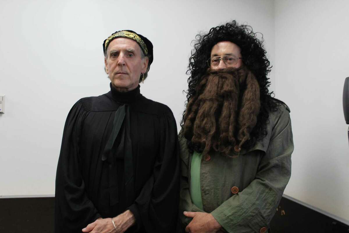Tom Swick as Snape, Jon Keogh as Hagrid, and others will be part of Wilton Library’s Wizard Camp fund-raiser on Tuesday, Aug. 20, from 9 a.m. to 3 p.m.