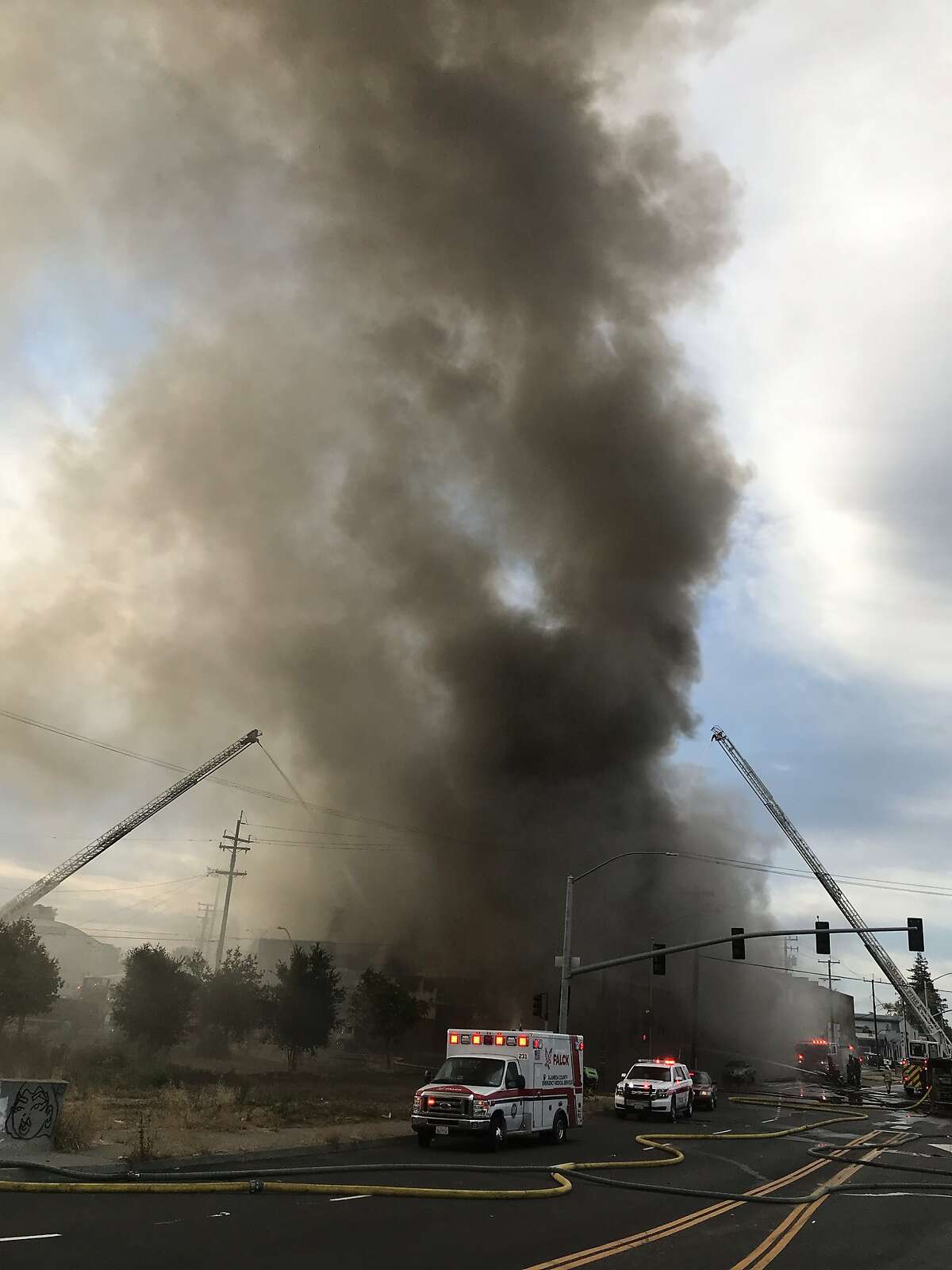 Warehouse fire in Oakland, Calif. on Friday, Aug. 9, 2019.