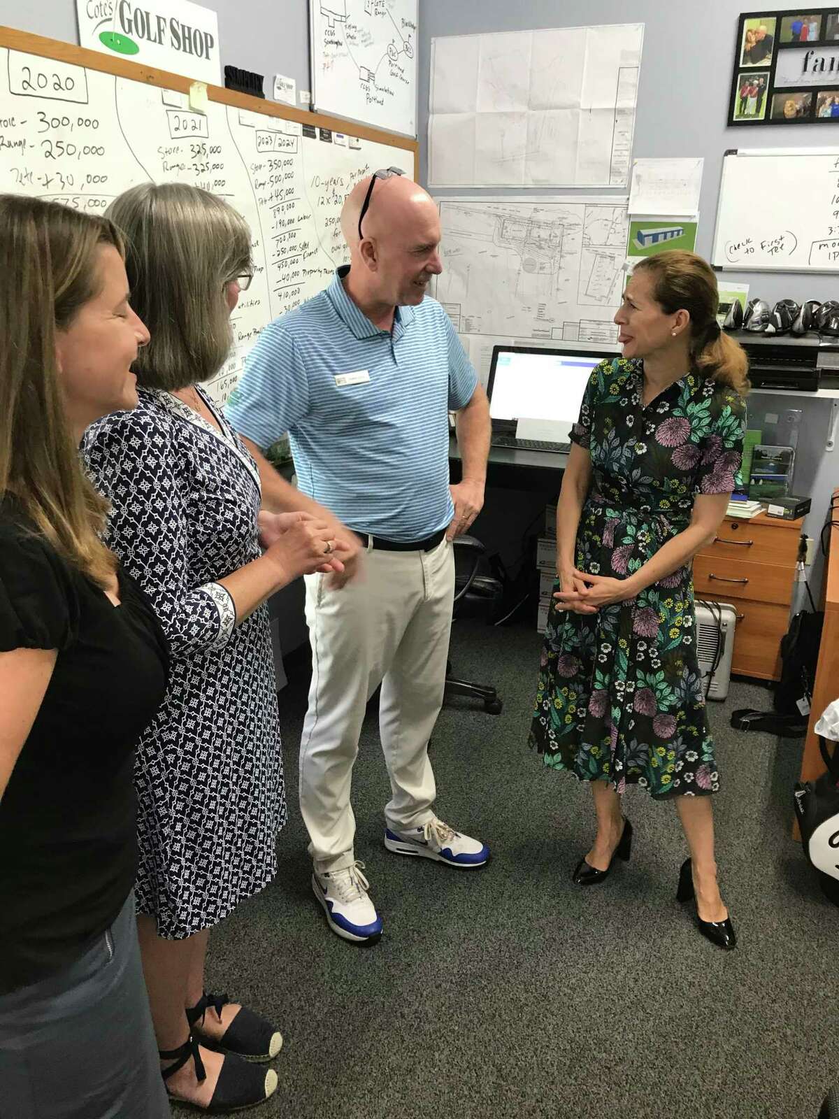 Chris Cote meeting with, from left, state Rep. Christie Carpino, Portland Economic Development Coordinator Mary Dickerson and Lt. Gov. Susan Bysiewicz.
