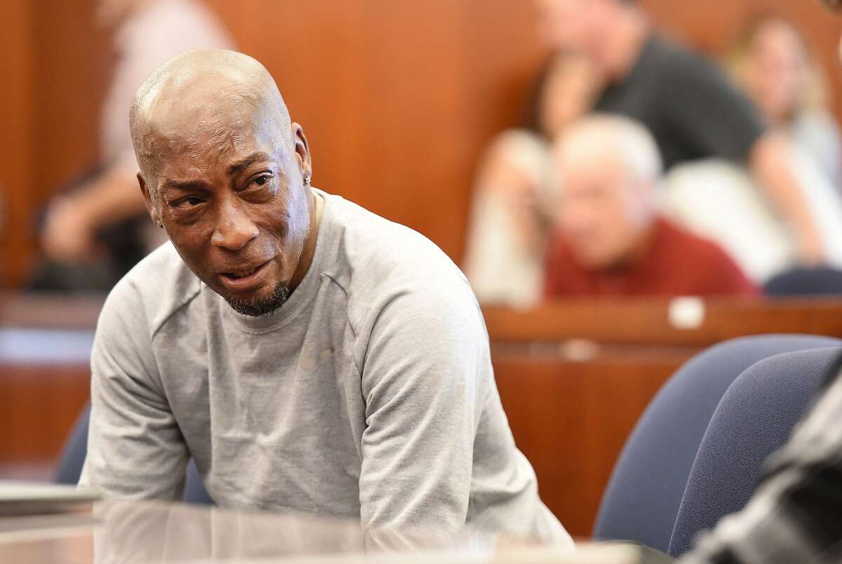 Dewayne Johnson reacts after hearing the verdict to his case against Monsanto in August 2018 in San Francisco Superior Court. Johnson’s case was the first in the nation to go to trial.