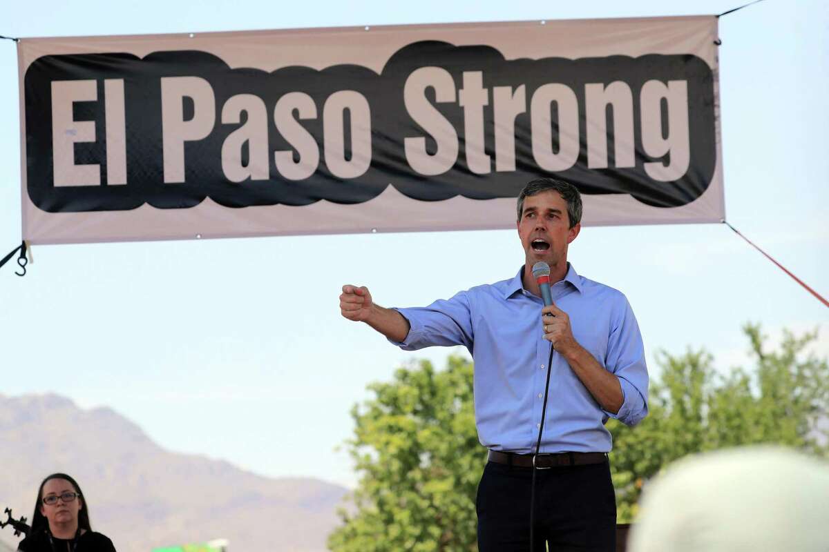 Beto O'Rourke, a Democratic candidate for president, addresses a rally held to denounce President Donald Trump's visit to El Paso, Texas, on Wednesday, Aug. 7, 2019. Trump is visiting El Paso and Dayton, Ohio, on Wednesday in an attempt to deliver a message of national unity and healing to two cities scarred by mass shootings over the weekend and where many grieving residents hold him responsible for inflaming the country’s racial divisions. (Jim Wilson/The New York Times)