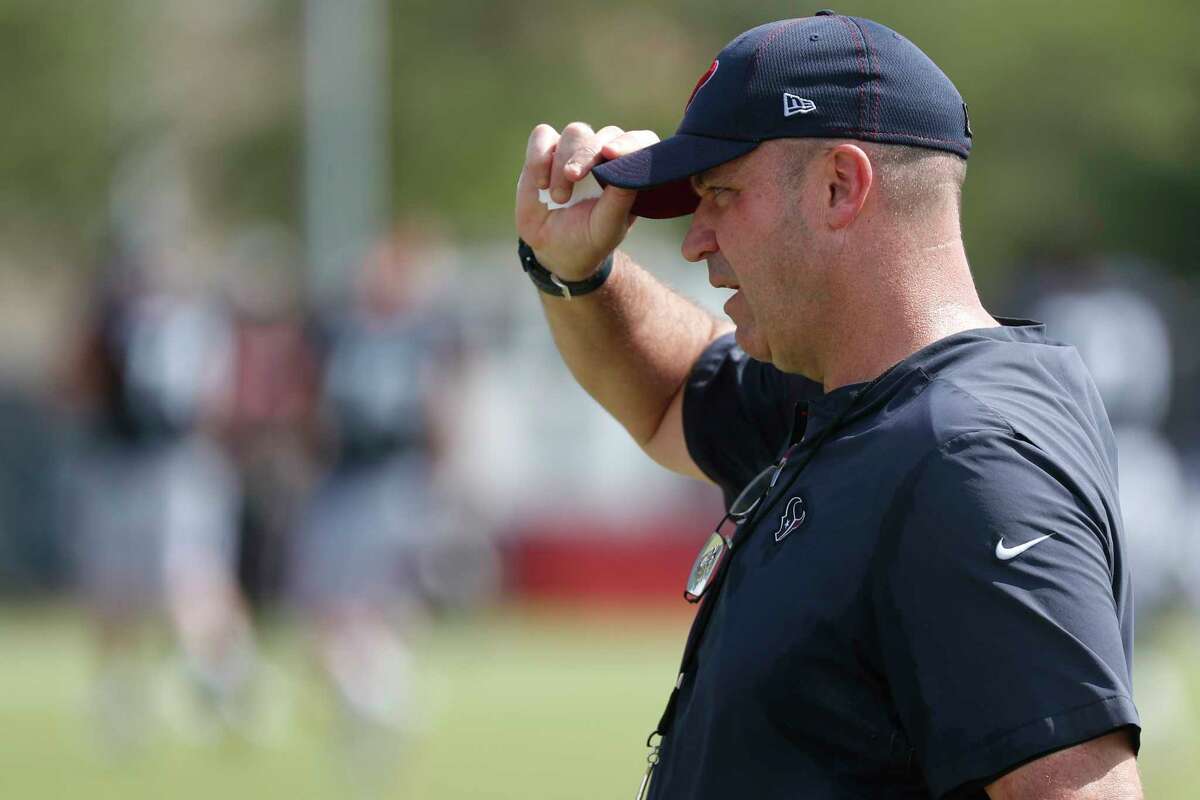 Houston Texans head coach Bill O'Brien walks across the field during training camp at the Methodist Training Center on Aug. 10, 2019, in Houston.