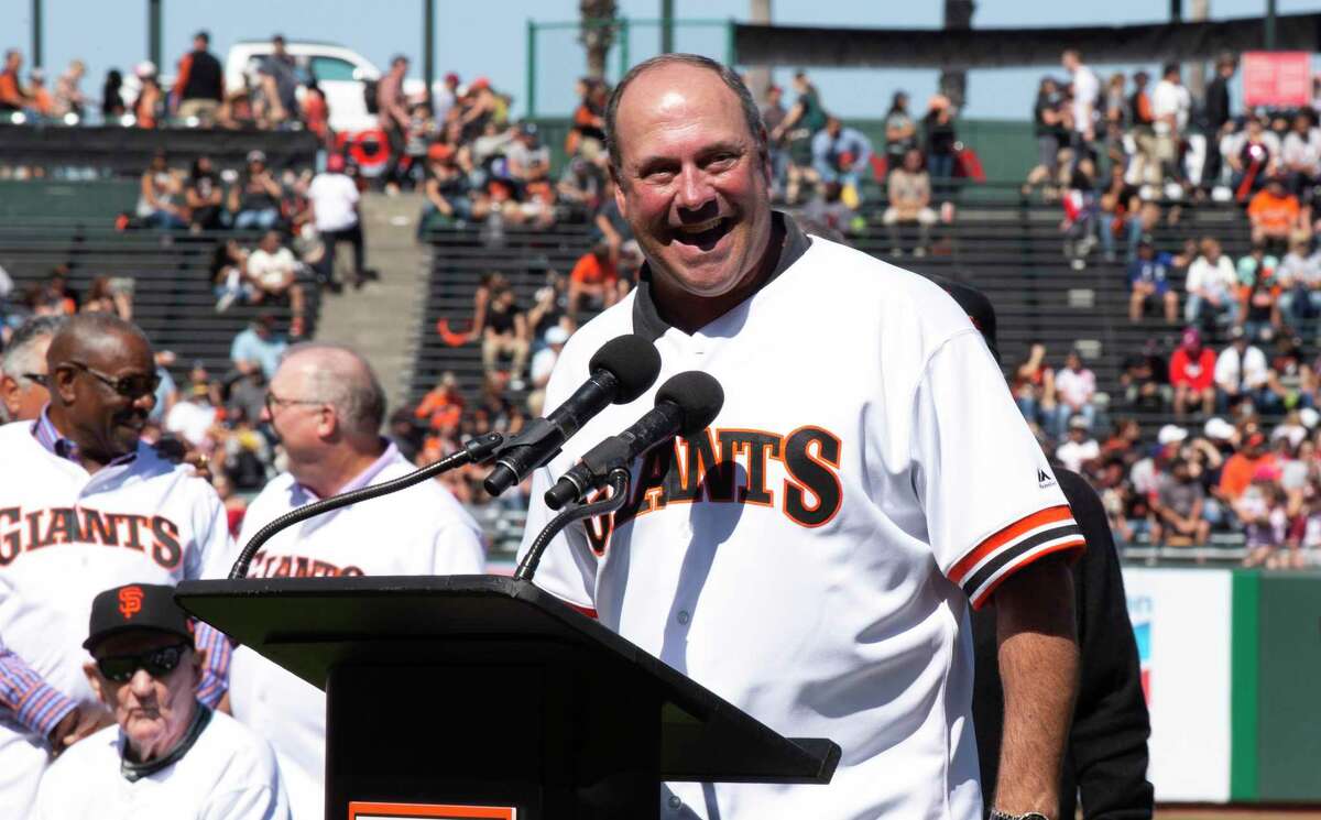 Will Clark acknowledges the crowd during a pregame ceremony honoring the San Francisco Giants 1989 pennant winning team on Sunday, Aug. 11, 2019 in San Francisco, Calif. The team announced that they are retiring Clark's number 22.