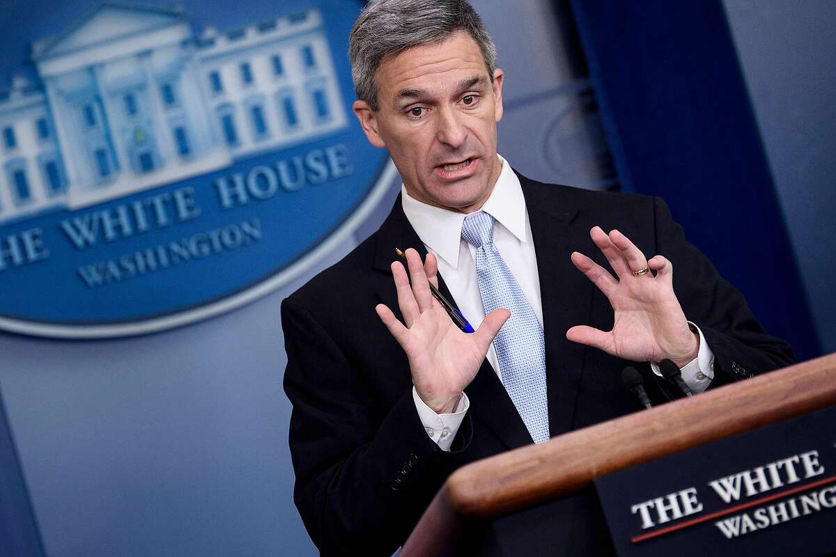 Acting Director of the US Citizenship and Immigration Services Ken Cuccinelli speaks during a briefing at the White House August 12, 2019, in Washington, DC. - The administration of US President Donald Trump announced Monday new rules that aim to deny permanent residency and citizenship benefits to migrants who receive food stamps, Medicaid and other public welfare.Announcing a new definition of the longstanding "public charge" law, the White House said migrants will be blocked from entering the country if they are likely to need public assistance, and those already here will not be able to obtain green cards or US citizenship. (Photo by Brendan Smialowski / AFP)BRENDAN SMIALOWSKI/AFP/Getty Images