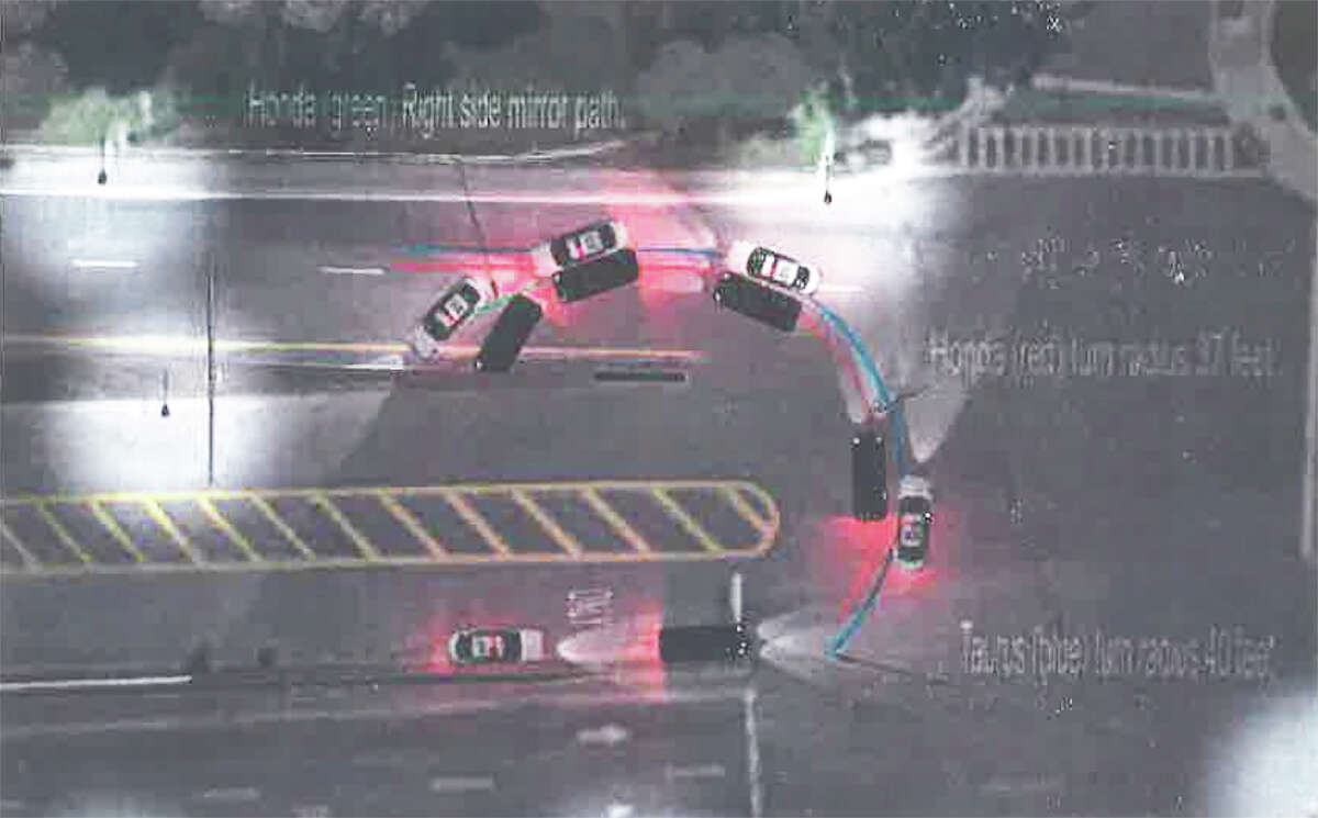 An  internal affairs report prepared by a Troy police captain concluded Sgt. Randall French sideswiped a DWI suspect’s vehicle, forcing it into a concrete barrier — but the officer had claimed the motorist made an illegal U-turn and crashed. This graphic comes from an analysis prepared by a private firm commissioned by the state attorney general’s office, which also investigated the killing of Edson Thevenin.