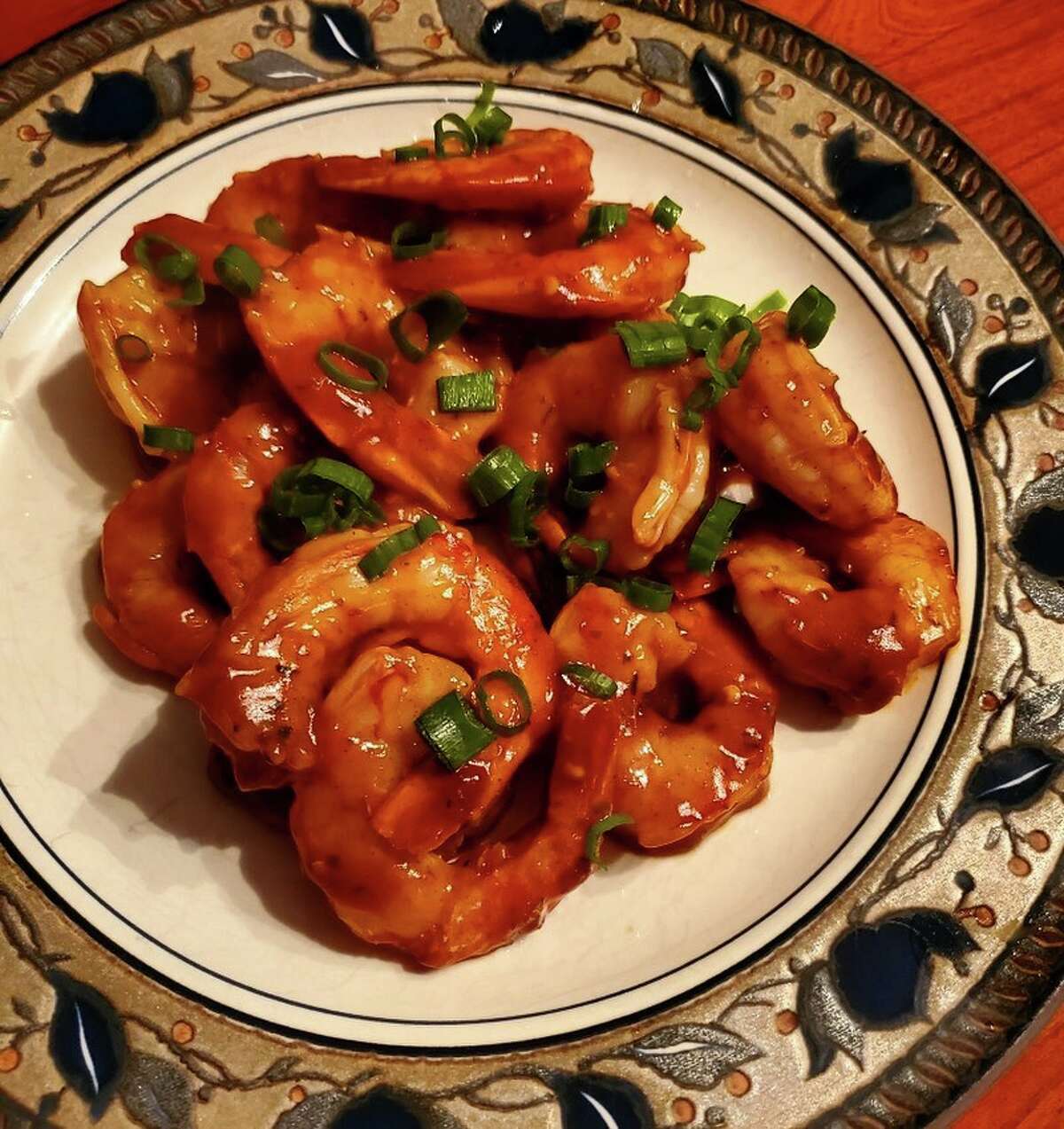 Bourbon Shrimp — sautéed wild shrimp in a sticky and spicy bourbon sauce — from The Bishop in Albany, N.Y.
