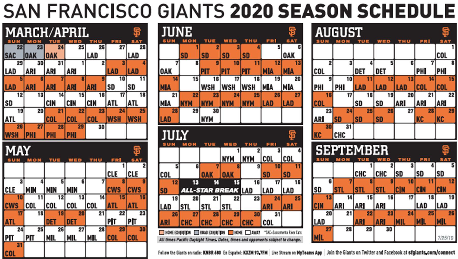 Giants release 2020 schedule, which includes two openers against the Dodgers