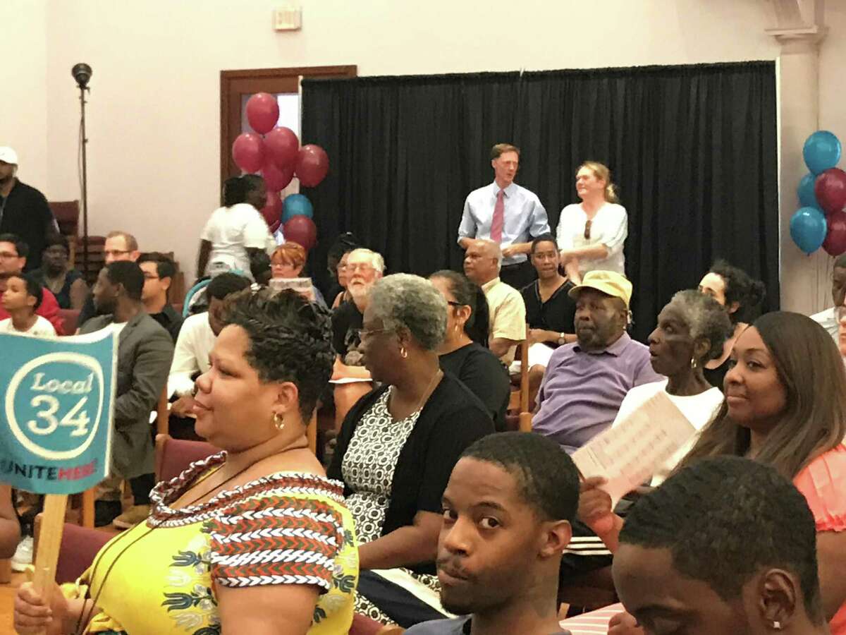 A crowd at a celebration for new Yale hiring initiatives at First and Summerfield United Methodist Church on Aug. 12, 2019.