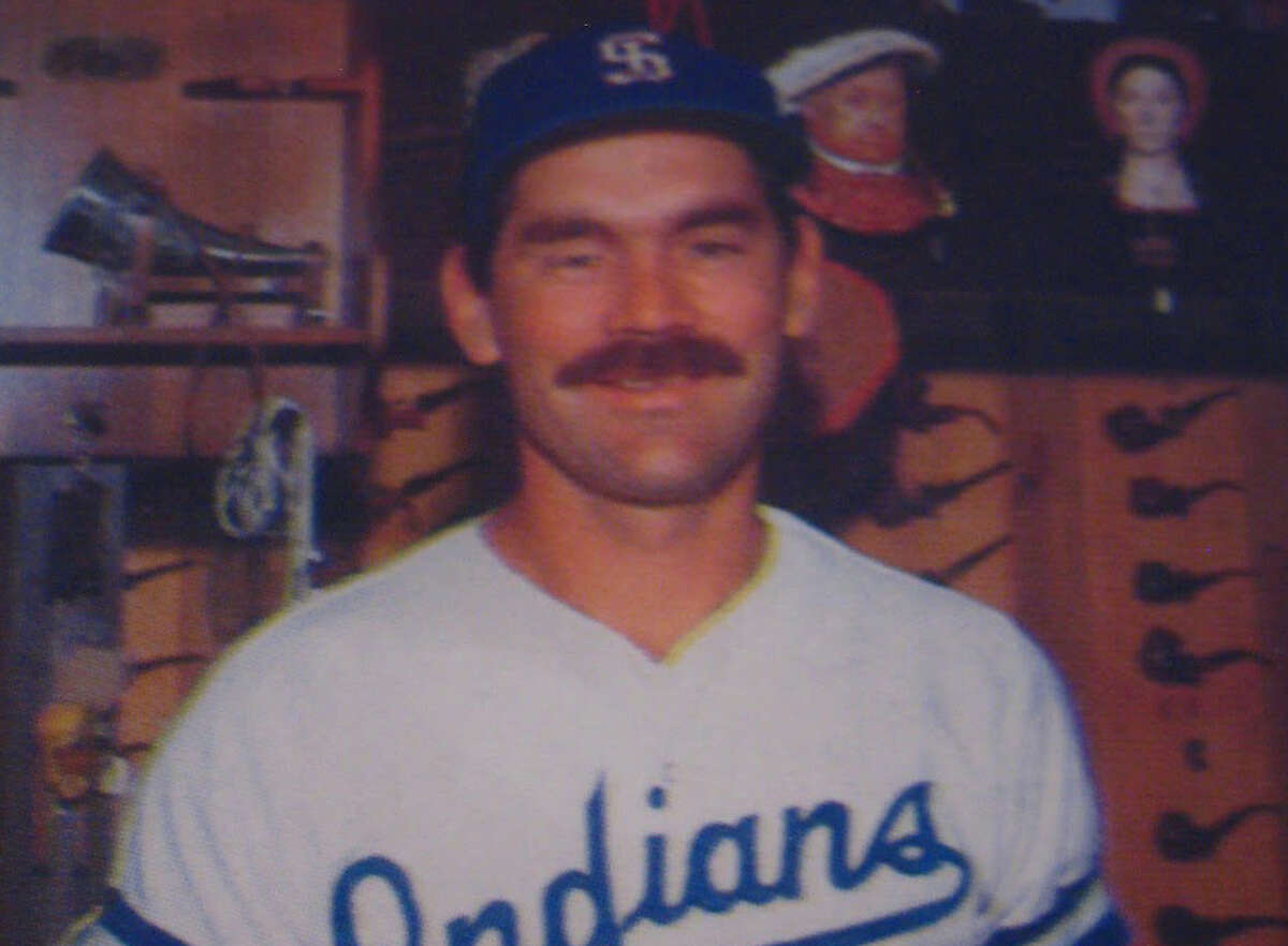 Manager Bruce Bochy in his first year as a head coach with the Spokane Indians. We have no idea what Henry VIII and Anne Boleyn (?) have to do with Class A Minor League Baseball.