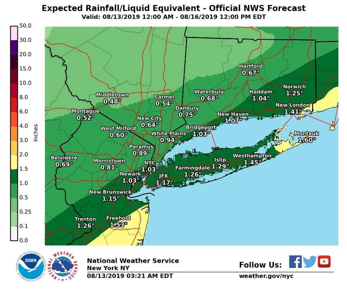 The National Weather Service predicted varied rainfall throughout Aug. 13 2019
