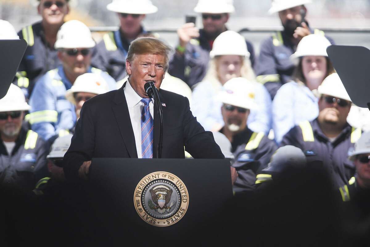 President Trump talks about energy, infrastructure and economic growth at the Cameron LNG export terminal in Hackberry, Louisiana on Tuesday. Photo taken on Tuesday, 05/14/19. Ryan Welch/The Enterprise