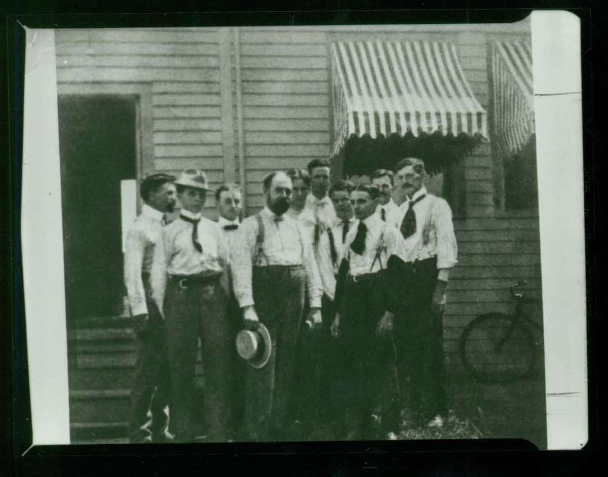 Midland, The Dow Chemical Company, Personnel 1890s-1920 l to r: H.H. Dow, E.O. Cross, F.N. Lowry, A.E. Convers, J.E. LeFevre, J.C. Graves, D. Richardson, E.W. Bennett, T. Griswold, M.B. Johnson; Group - office