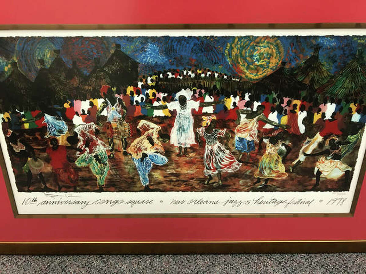 This painting from the New Orleans Jazz & Heritage Festival will be among the silent auction items at the annual “Night in the Stacks: fundraiser on Oct. 19 at Lovejoy Library on the SIUE campus.