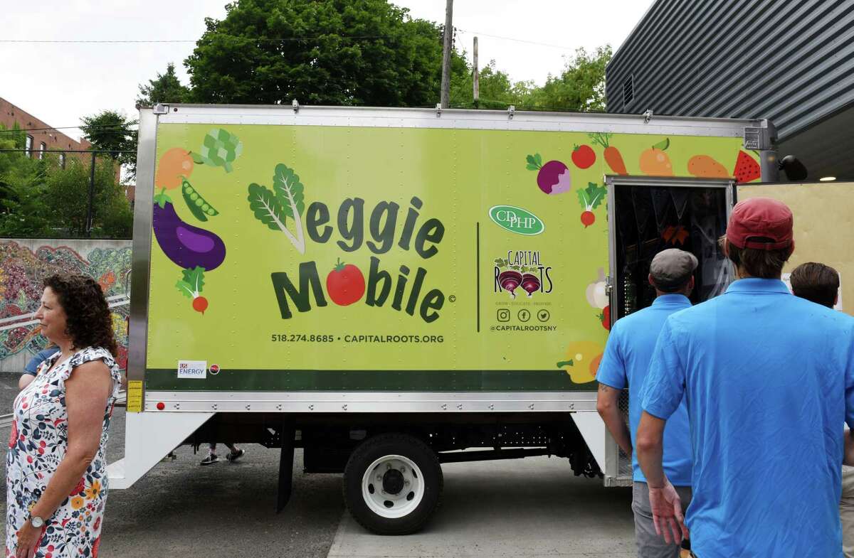 Capital Roots' new Veggie Mobile is unveiled on Tuesday, Aug. 13, 2019, at Capital Roots in Troy, N.Y. The truck is used to provide fresh produce to inner-city neighborhoods throughout the Capital Region. (Will Waldron/Times Union)