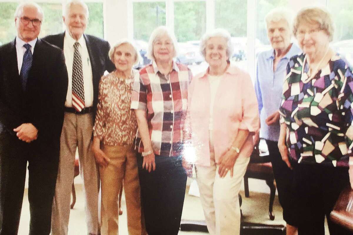 First Selectman Rudy Marconi, Dr. John Fisher, Ann Buccitti, Laurie Saracini, Bunny Lancaster, Celine Kertesz, and Ruth Corbett.