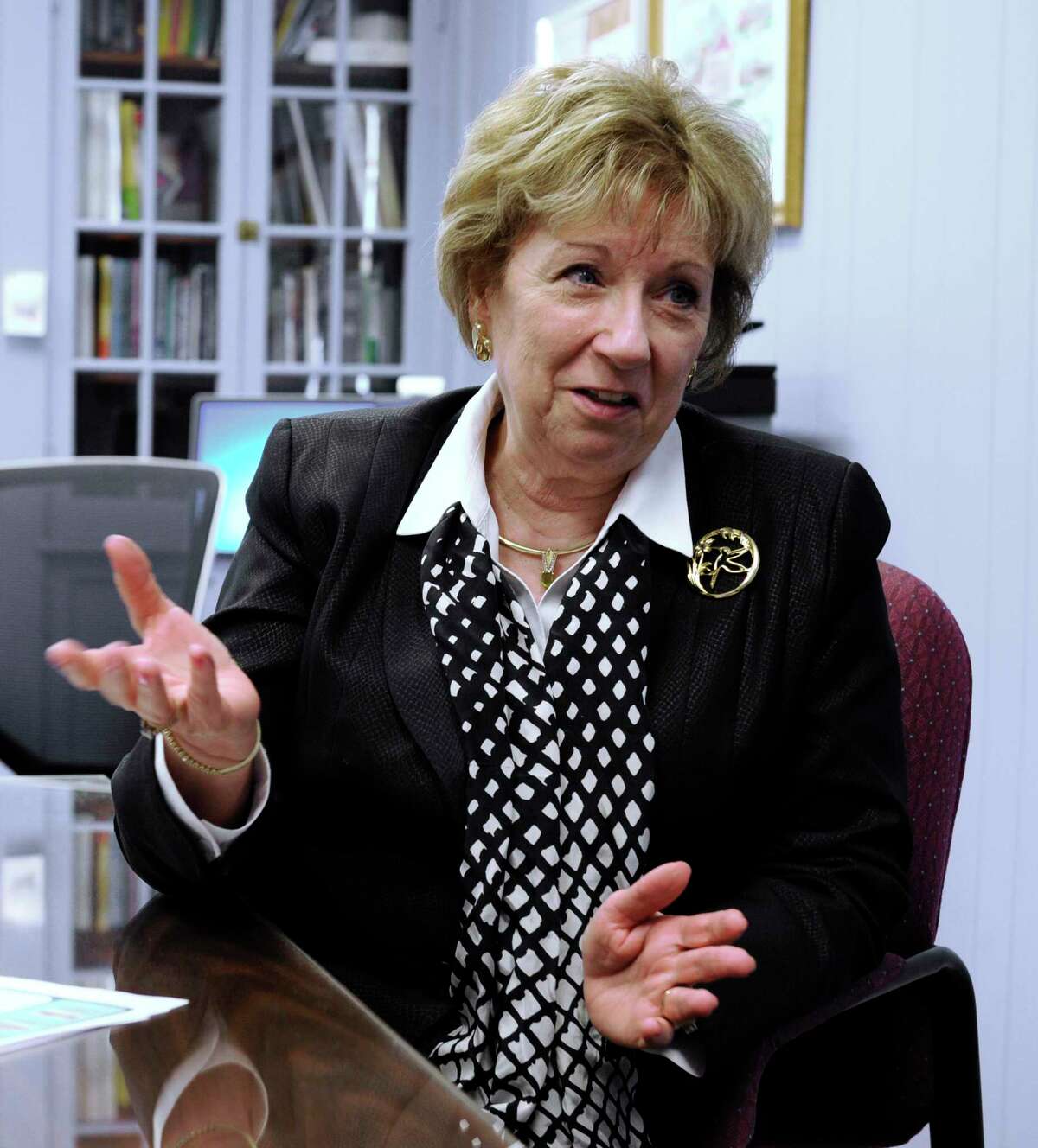 New Milford Superintendent of Schools, JeanAnn Paddyfote retires January 31 after decades with the school district. Paddyfote talks about her career in her office, Thursday, January 28, 2016.