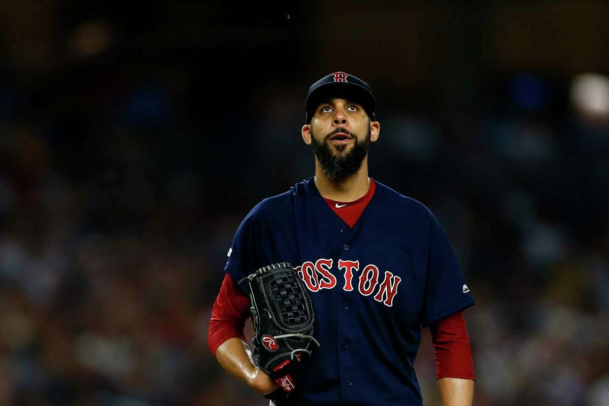 Boston Red Sox pitcher David Price reacts during the third inning of a baseball game against the New York Yankees on Sunday, Aug. 4, 2019, in New York. (AP Photo/Adam Hunger)