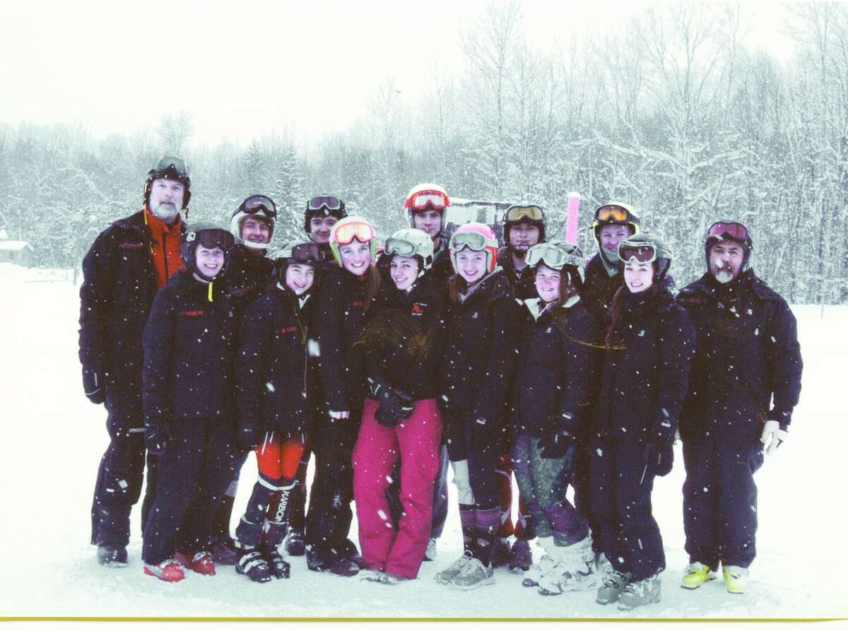 Ski Team Pic: The Benzie ski team celebrates taking second place in the conference at Crystal Mountain.