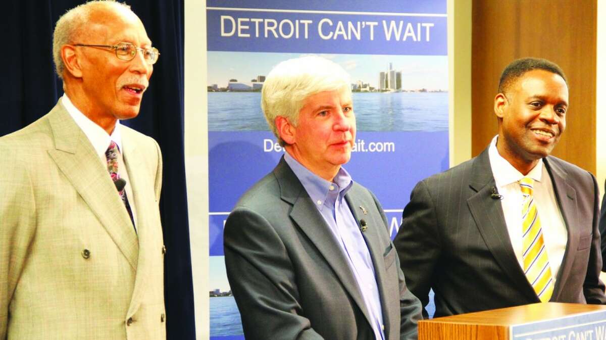 EMERGENCY PROCEDURE: Detroit Mayor Dave Bing and Gov. Rick Snyder introduce Kevyn Orr as Detroit’s emergency manager. The appointment came after Snyder declared a state of financial emergency in the city earlier this month.
