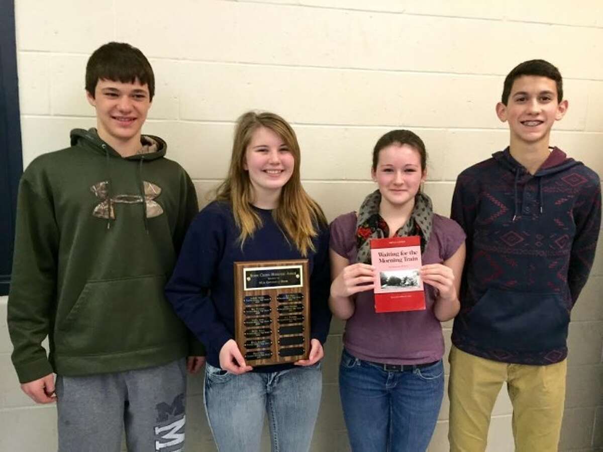 FRANKFORT WRITERS: Four of the freshman winners of the Bruce Catton Essay Contest through the Mills Community House. Their essays will be read at the Mills during the award ceremony tonight. From left, Brett Zimmerman, Emms Kelly, Alyssa Dawe and Ben Plumstead. (Courtesy photo)
