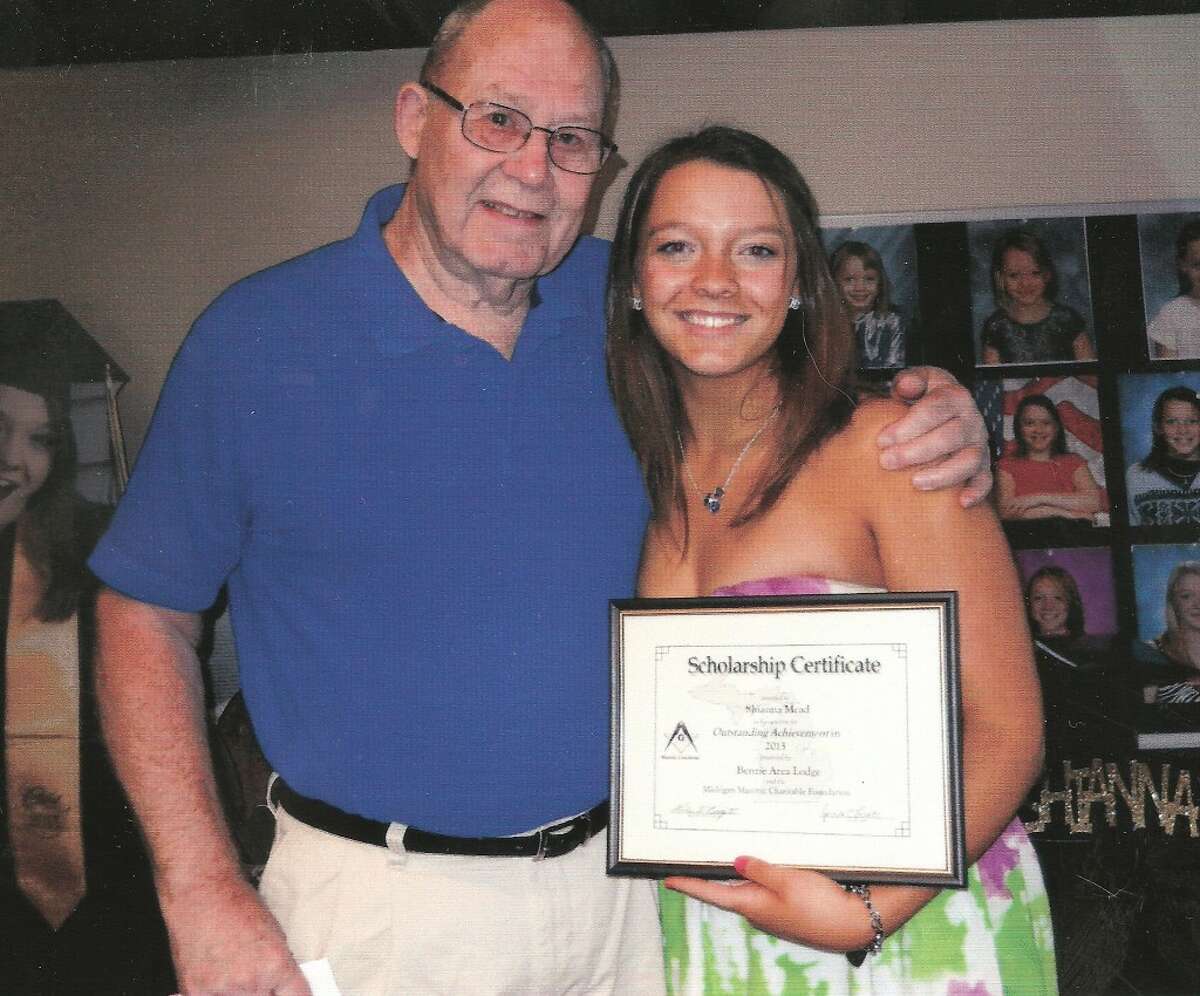 FAMILY AFFAIR: Benzie student Shianna Mead was award a scholarship from the Benzie Masons. Her grandfather Keith Mead, a member of the organization, presented the honor to her. (Courtesy Photo)
