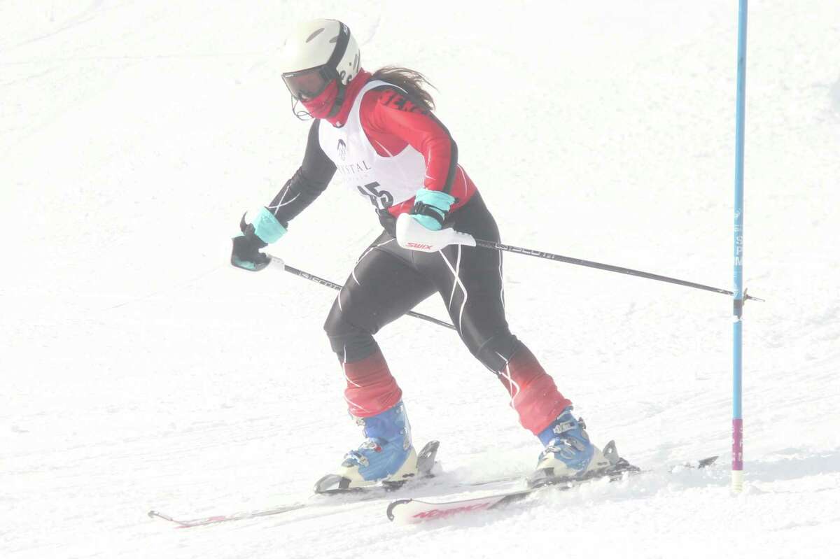 Benzie Central's Reeve Katt races downhill during her first slalom run. (Photo/Robert Myers)