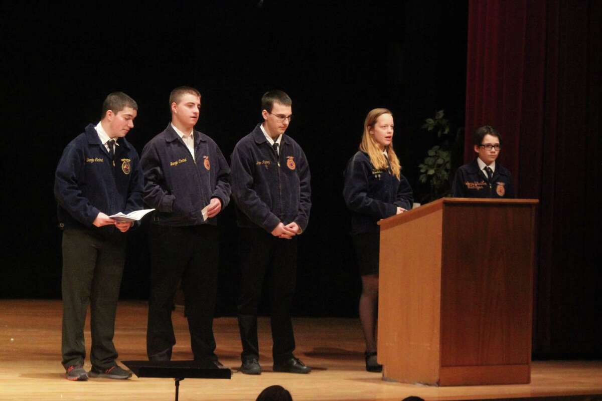 Benzie Central FFA leaders welcome to the other FFA clubs to their school for the district leadership competition. (Photo/Robert Myers)