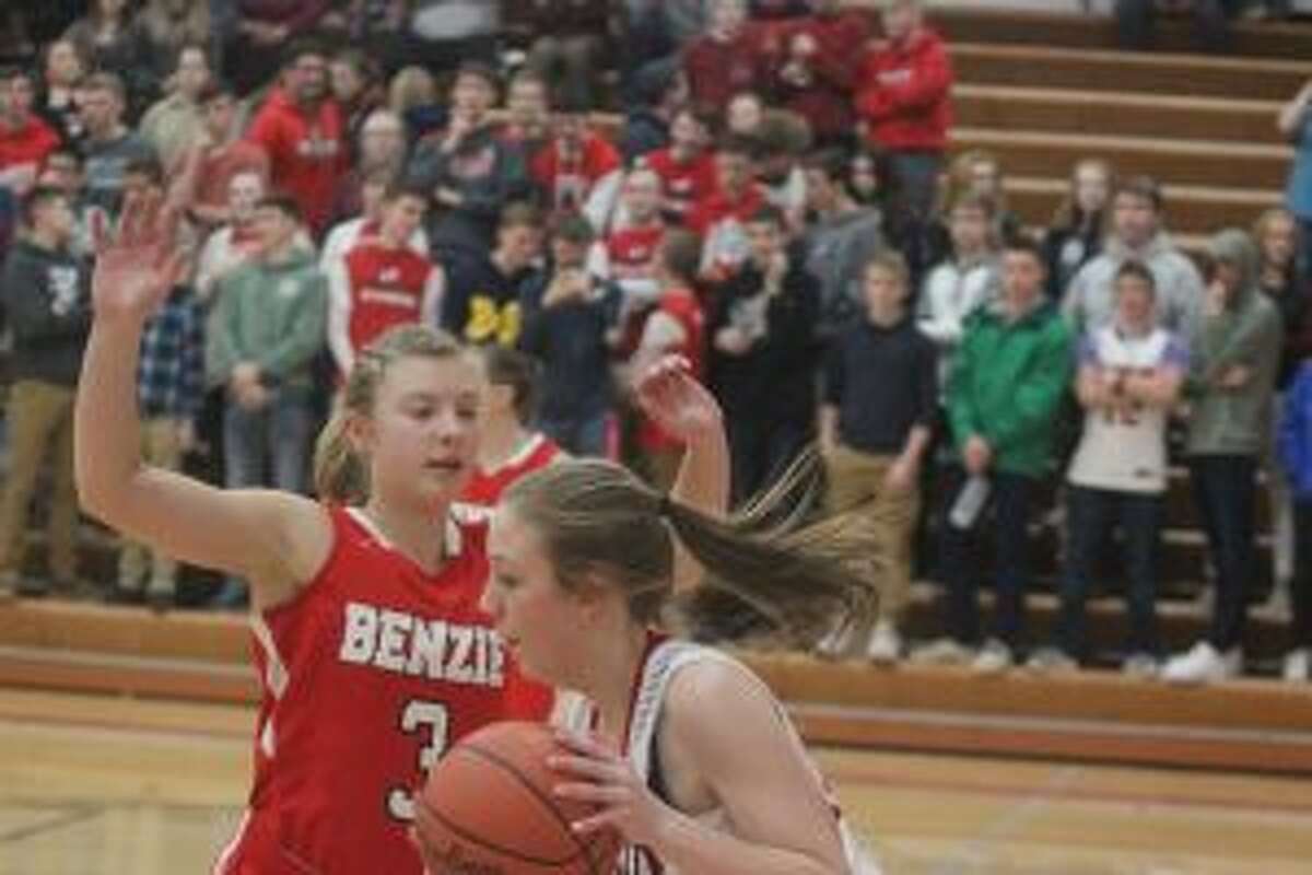 Sierra Pallin was one of many Huskies to play lock-down defense in Benzie Central's victory over Reed City on Monday night. (Photo/Robert Myers)