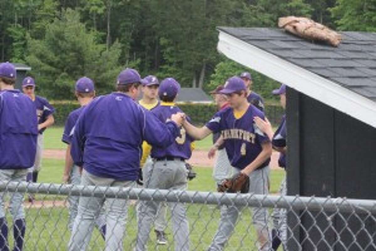 GREAT START: Frankfort sophomore Kole Hollenbeck fist-bumps a teammate after a good inning. The Panthers are off to a hot start for the season. (photo/Bryan Warrick)