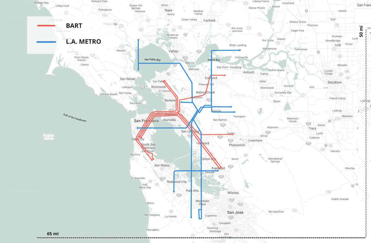 Maps compare BART’s footprint to other major transit systems around the ...
