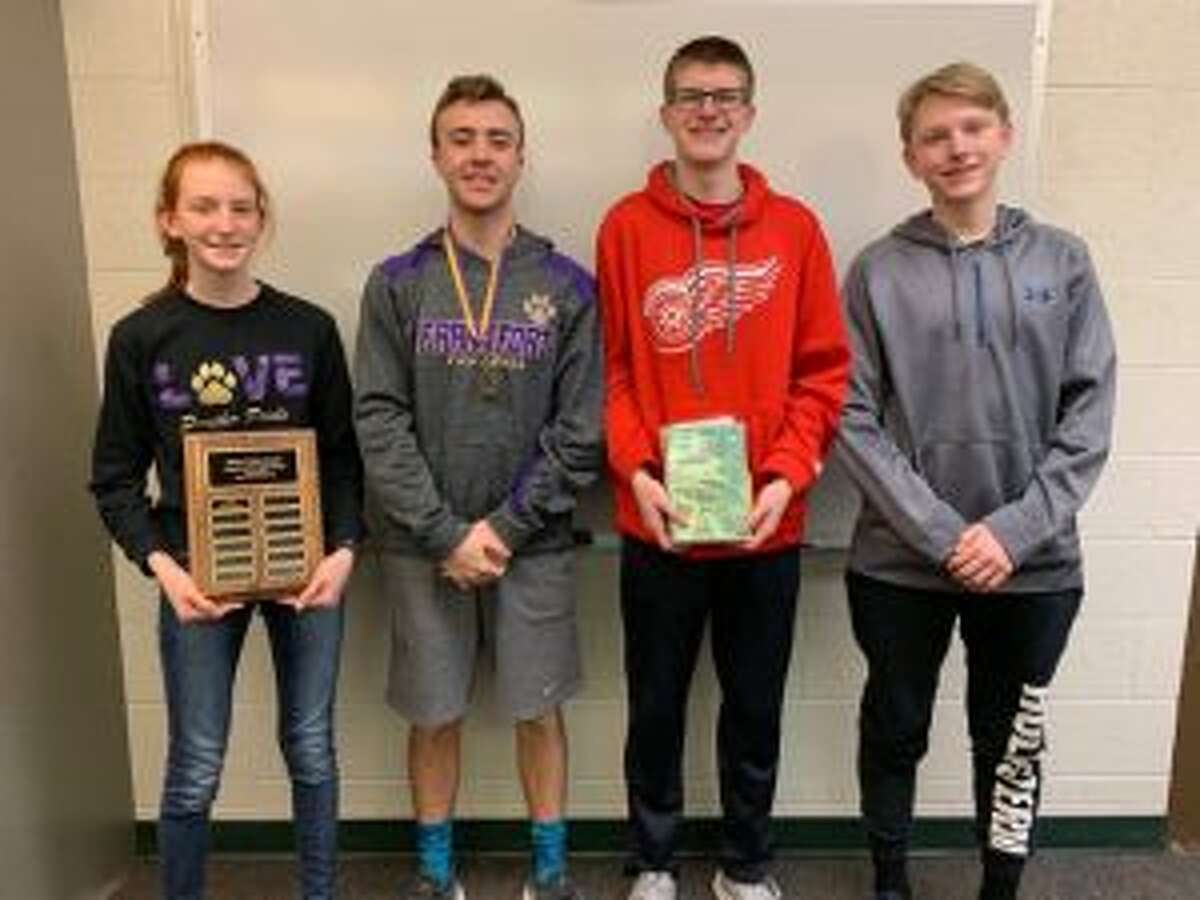 Taylor Myers, Camryn Lewis, Blake Miller and Griffin Anderson, along with the rest of their freshman class at Frankfort, wrote memoirs about growing up in Benzie County. (Courtesy photo)