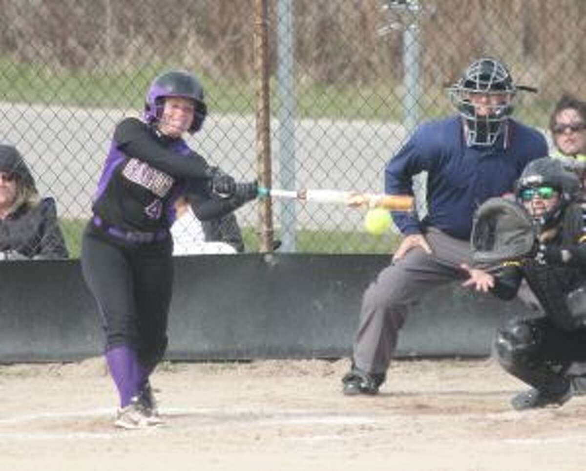 Kassidy Hollenbeck hits a slow roller to the left side to advance the runner, setting up Helena Novockova for an RBI on her first career hit later that inning. (Photo/Robert Myers)