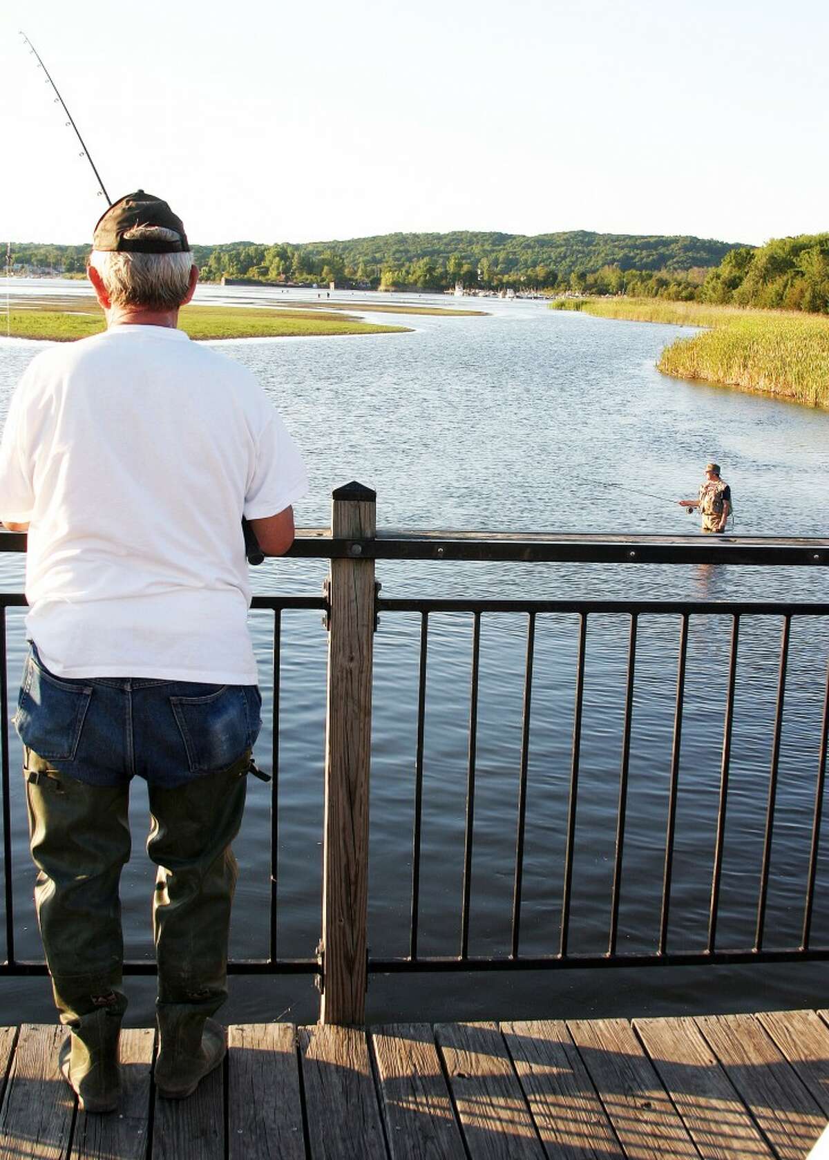 MOVING IN FOR THE FISH: DNR wants anglers to stay out of the east end of Betsie Bay so fish go move up river. Right now, the water level is too low and fish are being spooked by people, according to DNR. The water level Saturday was 577.5 feet. The record low in 1964 was 576.05 feet.
