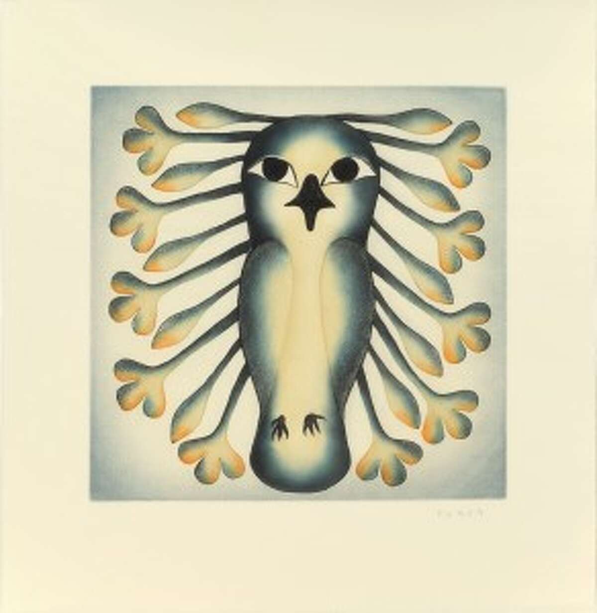 INUIT PRINT: Lustrous Owl, by Kenojuak Ashevak is an example of Inuit work featured in the Dennos Museum Center’s annual Cape Dorset Graphics Collection, which featured lottery sales of prints and conferences with the artists last weekend. The Cape Dorset exhibit will continue through Dec 17. (Courtesy photo)
