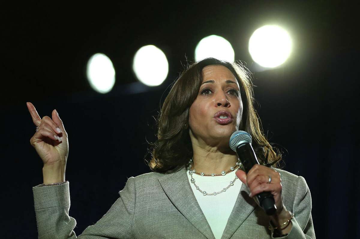 Democratic presidential candidate U.S. Sen. Kamala Harris (D-CA) speaks during the AARP and The Des Moines Register Iowa Presidential Candidate Forum on July 16.