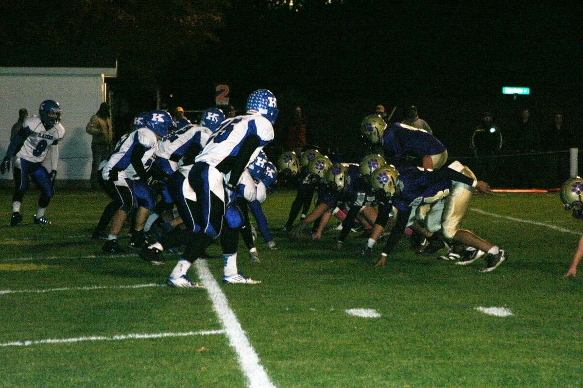 STAND OFF: The Panthers line up, getting ready to hit hard and drive the ball home. (Photo/Bryan Warrick)