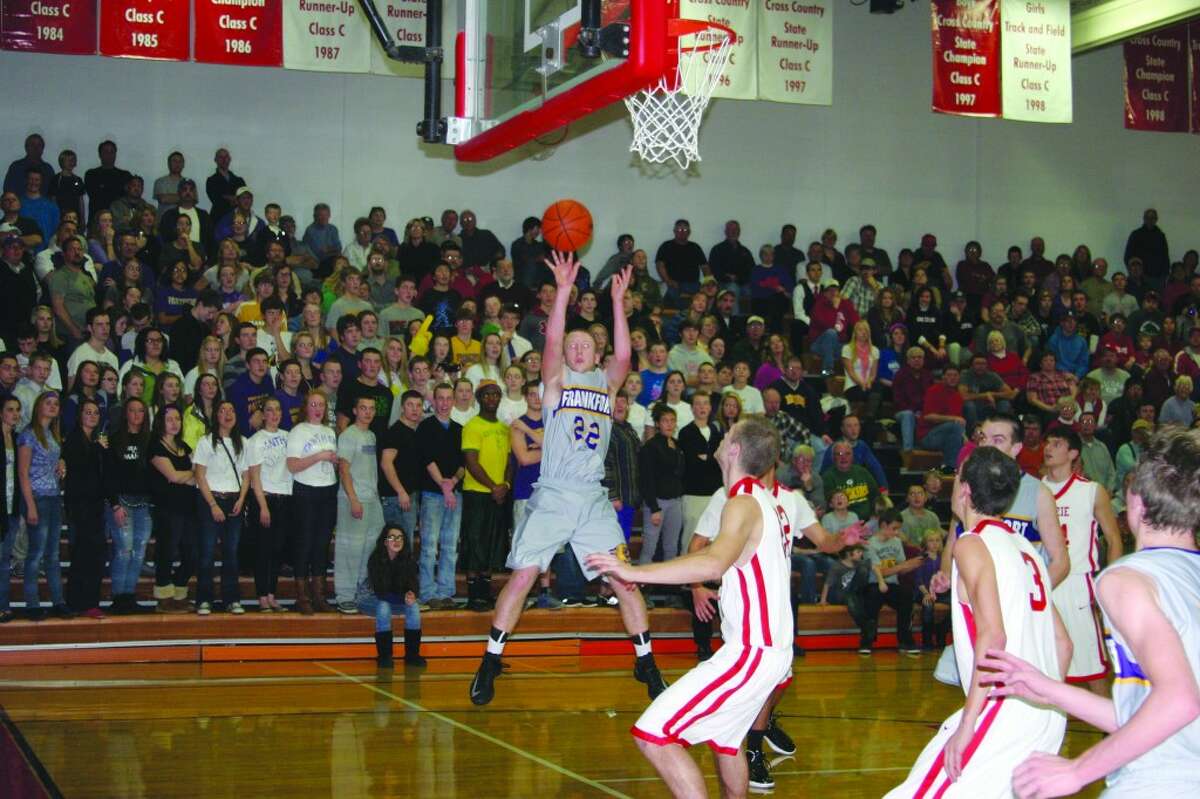 GAINING SOME MOMENTUM: Frankfort junior Brandon Schaub lets the ball fly during the win over Benzie.