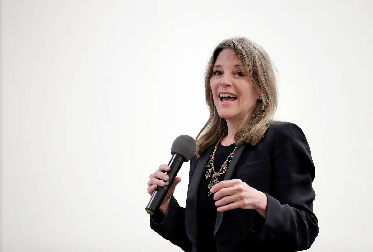 Presidential candidate Marianne Williamson on stage at the East Bay Church of Religious Science for a town hall meeting in Oakland, Calif., on Wednesday, August 14, 2019. The 2020 candidate spoke about wealth inequality, reparations to the African American descendants of slaves, and doing more that simply beating Donald Trump in the next election.