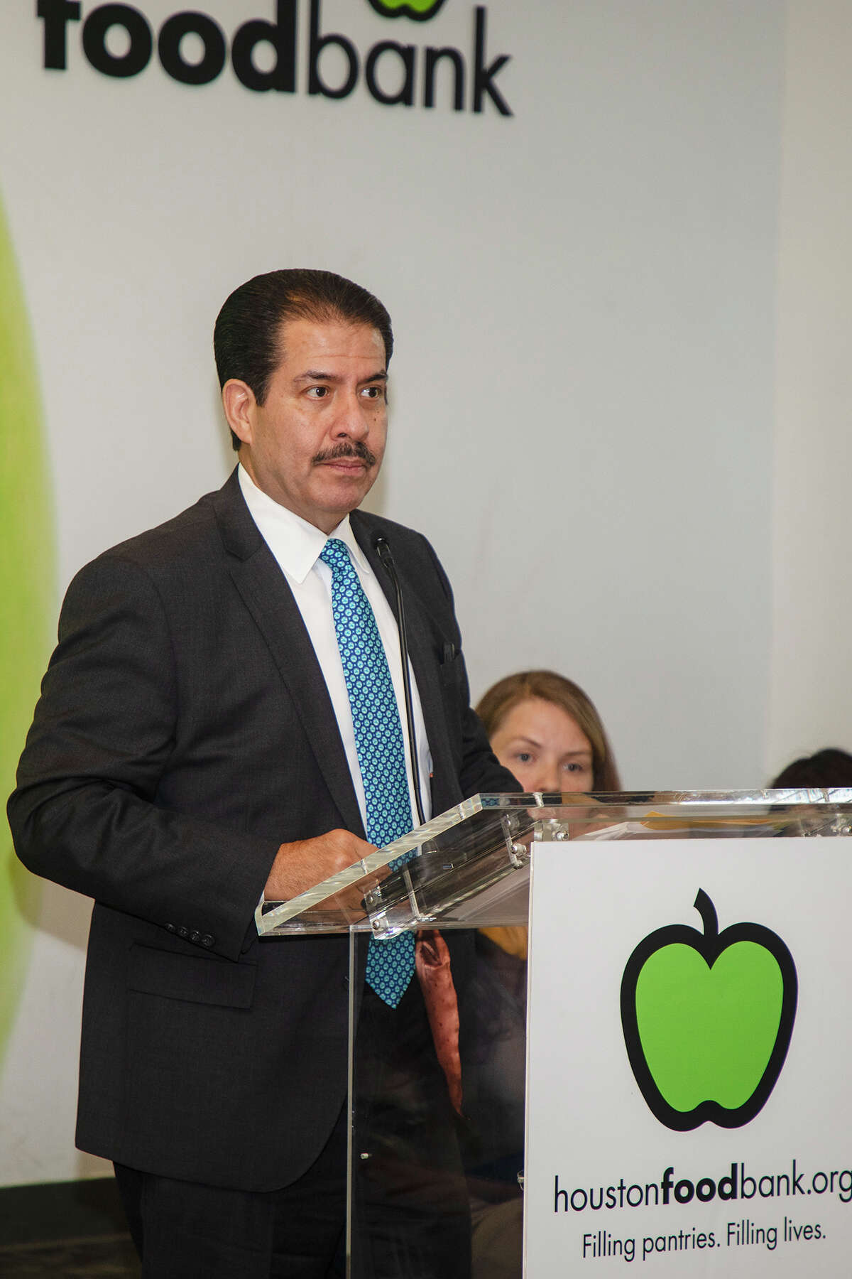 Harris County Commissioner Adrian Garcia speaking at a panel on the Trump administration's new "public charge" rule on Friday at the Houston Food Bank.