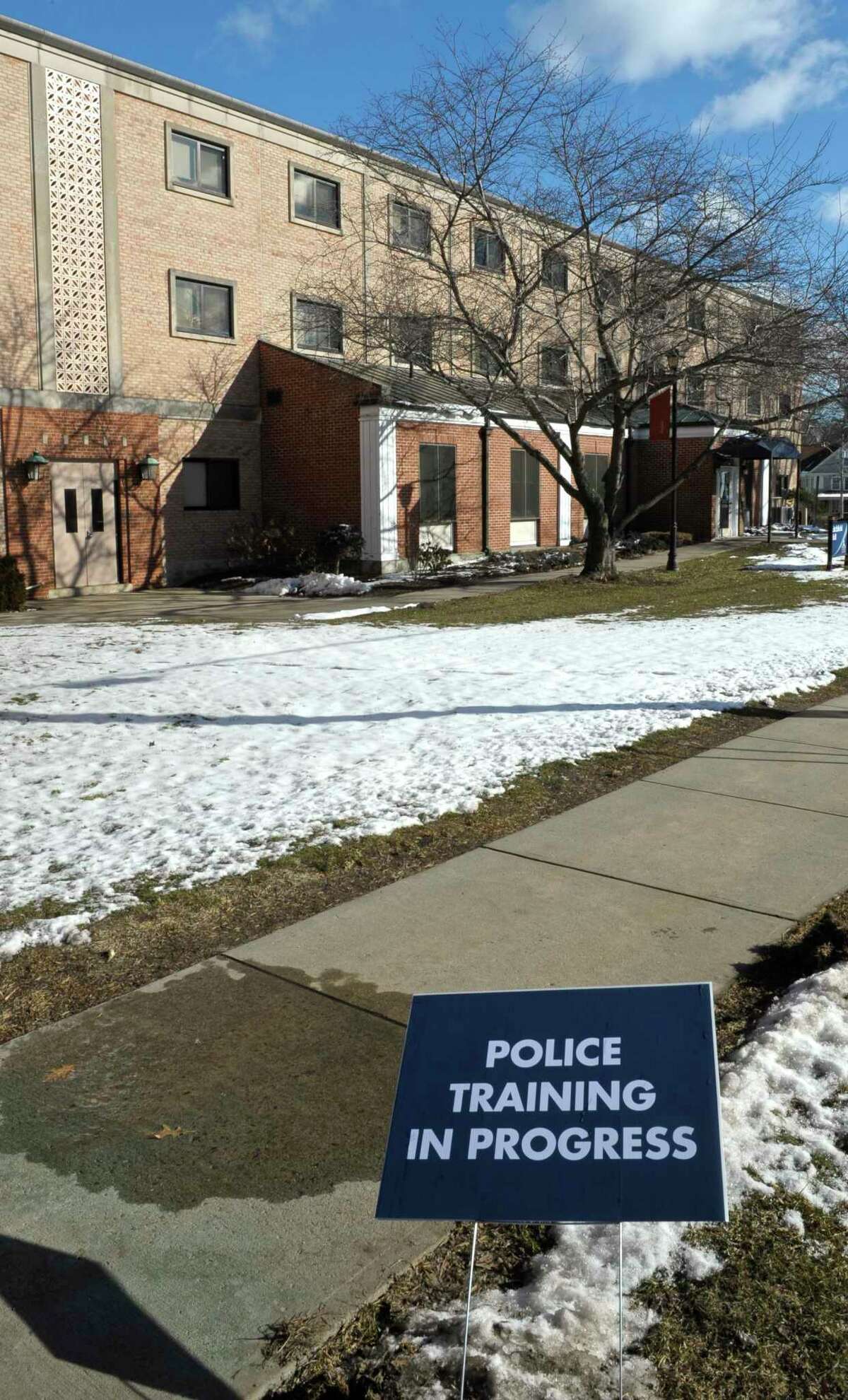 The Western Connecticut State University Police Department conducted a live shooting exercise with Danbury and other area police departments at the WCSU midtown campus on Thursday, February 11, 2016, in Danbury, Conn. The training drill took place in the university's Litchfield Hall dormitory building.