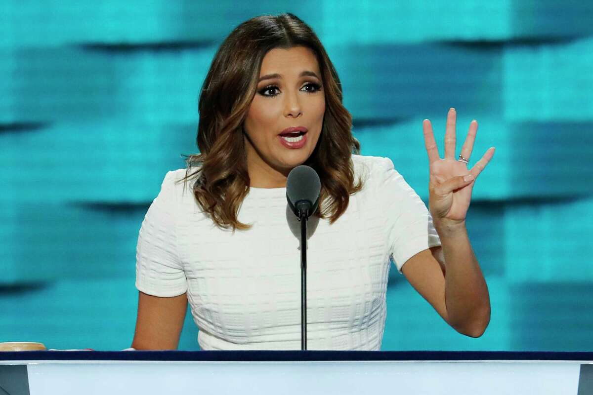 FILE - In this July 25, 2016, file photo, actress Eva Longoria speaks during the first day of the Democratic National Convention in Philadelphia. Longoria and fellow actress America Ferrera are leading a coalition of actors, writers and leaders who penned a public "letter of solidarity," Friday, Aug. 16, 2019, to U.S. Latinos in the wake of the El Paso, Texas, shooting and the immigration raid in Mississippi. (AP Photo/J. Scott Applewhite, File)