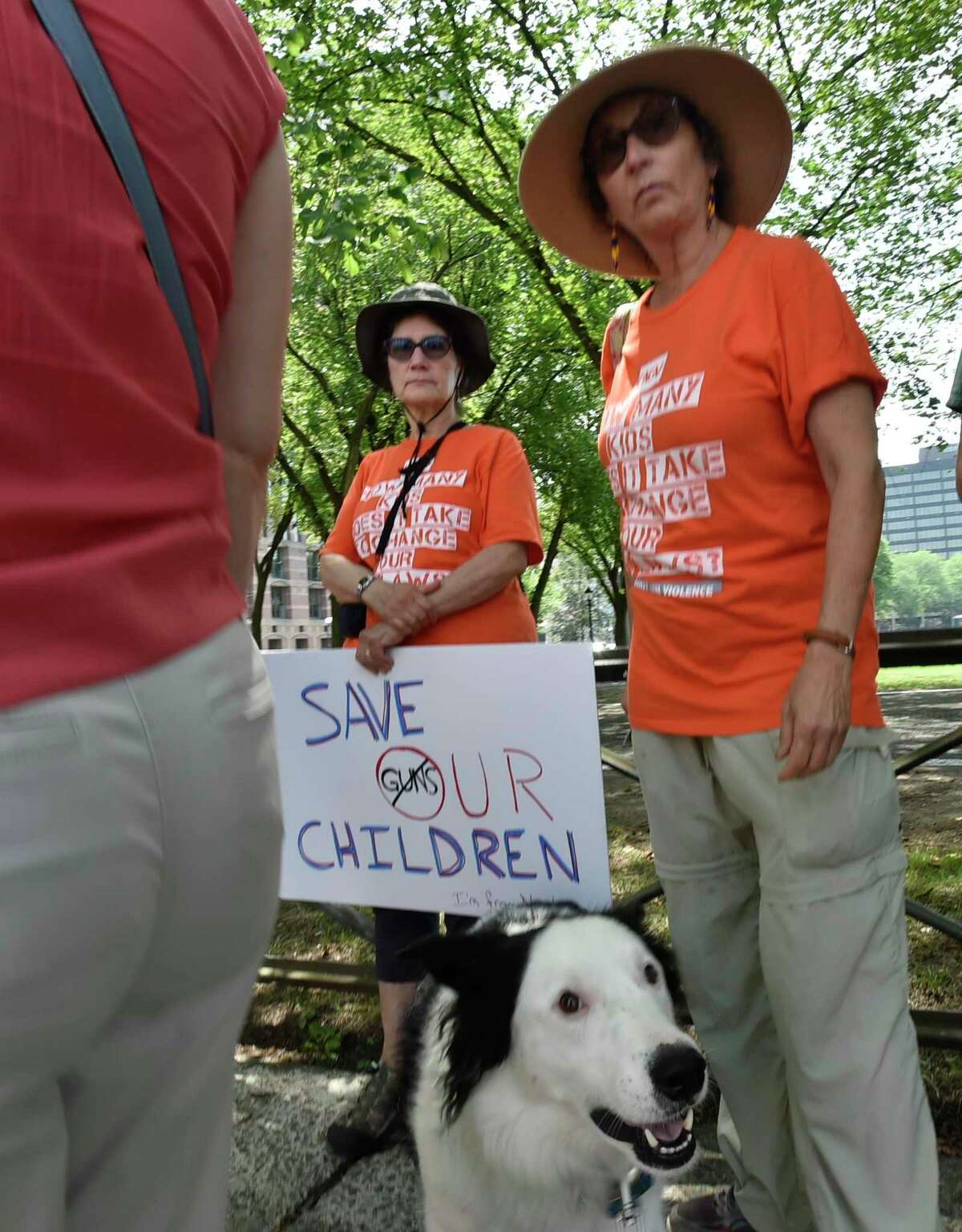 New Haven, Connecticut - Sunday, August 18, 2019: Volunteers with the Connecticut Chapters of Moms Demand Action for Gun Sense in America and Students Demand Action for Gun Sense in America activists, elected officials, and individuals affected by gun violence gather Sunday afternoon on the steps of the Courthouse on Elm Street and Church Street in New Haven Sunday to urge Senate Majority Leader Mitch McConnell to call the U.S. Senate back into session to take urgent action to pass universal background checks and a federal Red Flag Law.