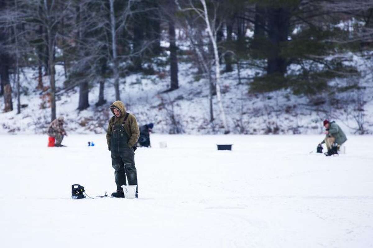Ice fishing is popular at Haymarsh Lake, but anglers waited until late December to make sure the ice was safe. (Herald Review photo/John Raffel)