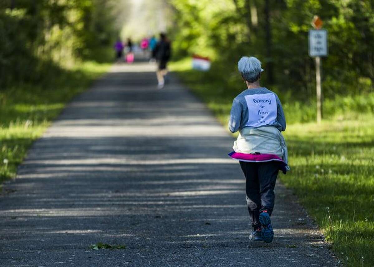 Cathy Johnson, of Big Rapids, runs the 10K in honor of loved ones during the 2017 Wheatlake Festival of Races. (Courtesy photo)