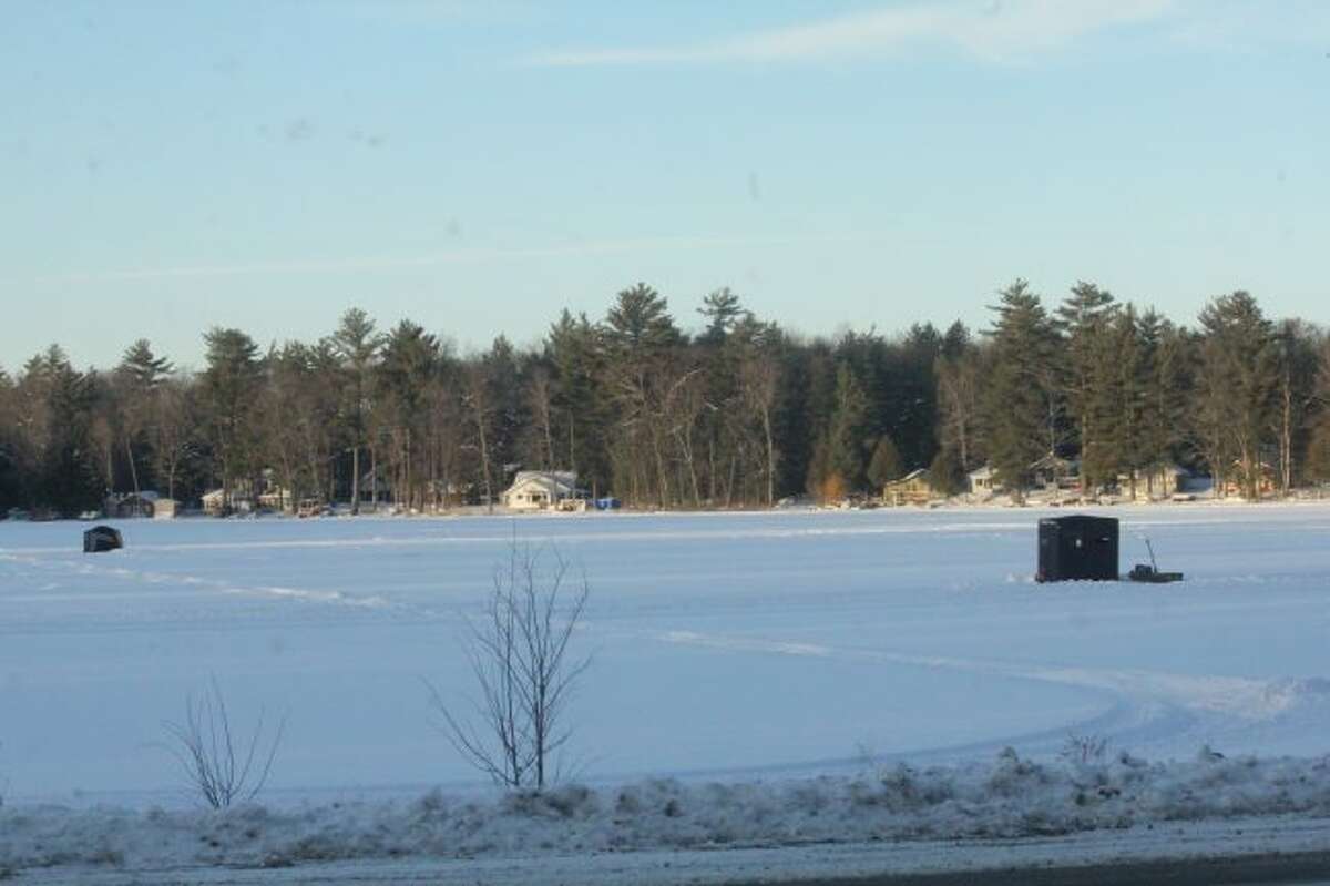 Shanties still sit on a Lake County lake.