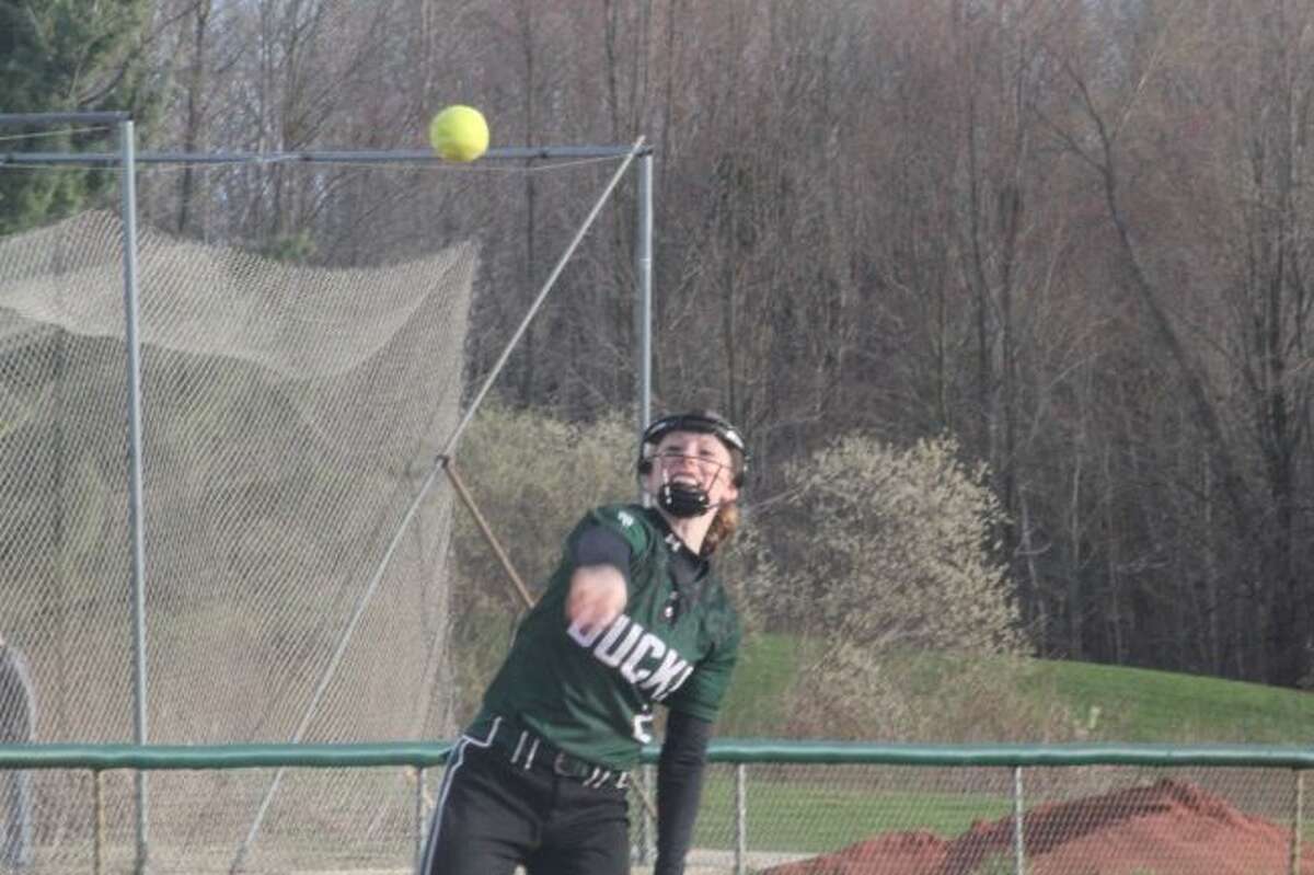 Shortstop KayLee Goodman makes a throw to first base in recent action.
