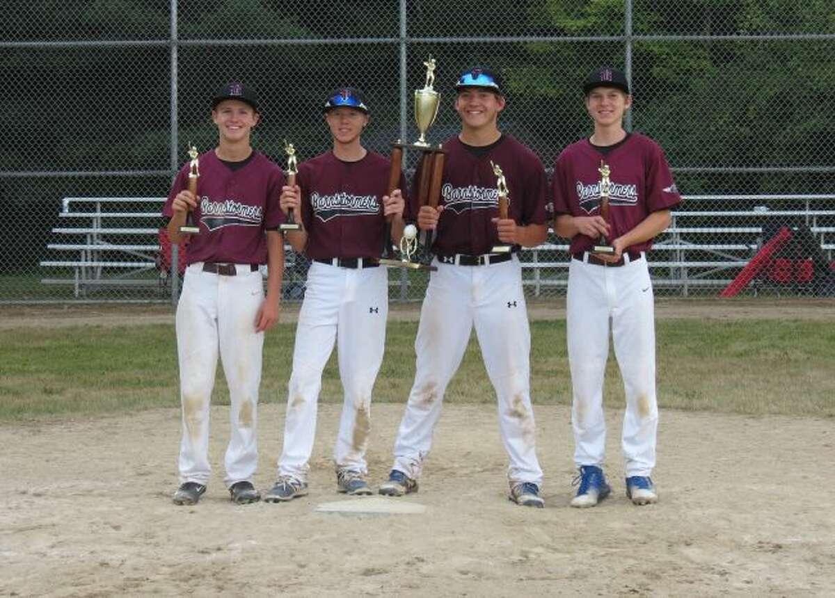 The Barnstormers won the 16U Division of the Quad City Storm Tournament recently with a 6-5 win in the championship game. The Barnstormers team had four Evart High School baseball players: from left, Danny Witbeck, Ty Sochocki, Justin O’Dell and Nate Sochocki. (Courtesy photo)