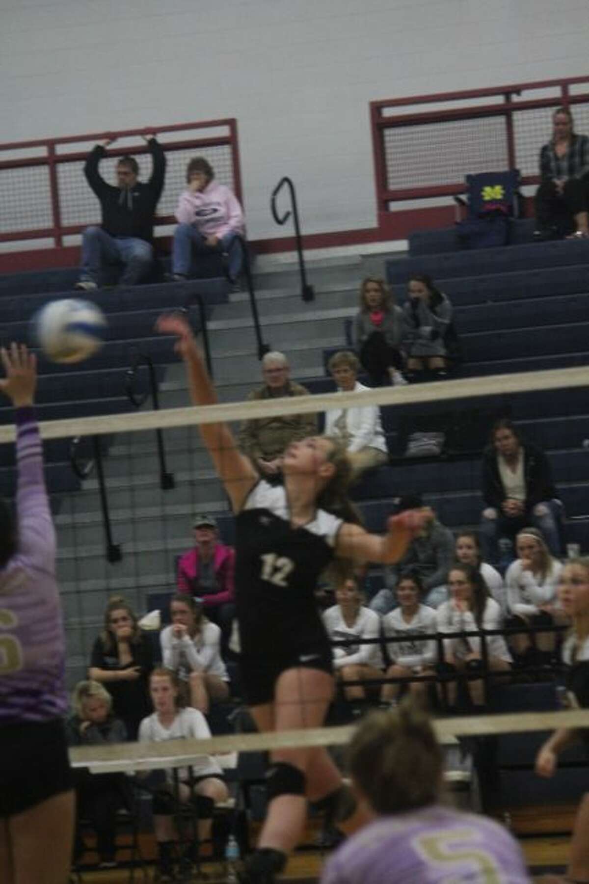 Alison Duddles makes a play at the net for Reed CIty.